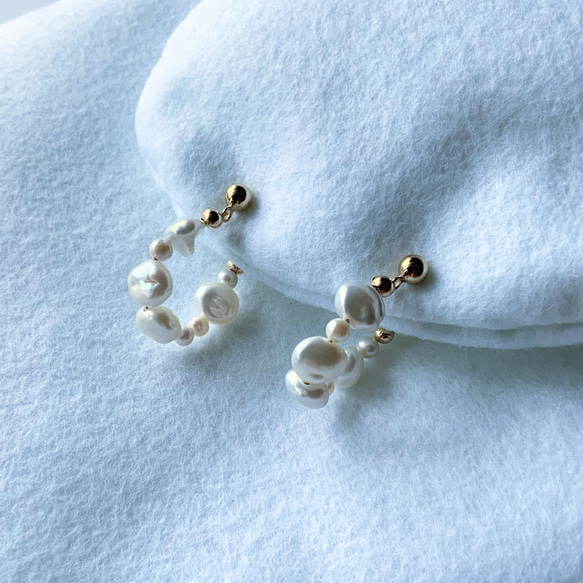 Only one baroque✴︎淡水パール×14Kgf✴︎フープ風ピアス 4枚目の画像