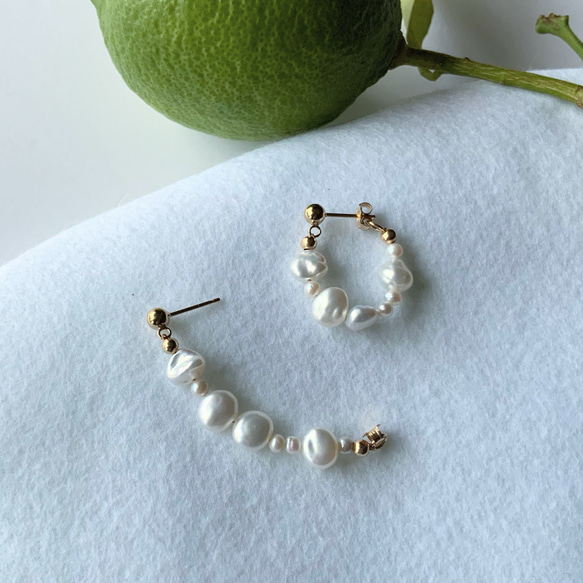 Only one baroque✴︎淡水パール×14Kgf✴︎フープ風ピアス 1枚目の画像