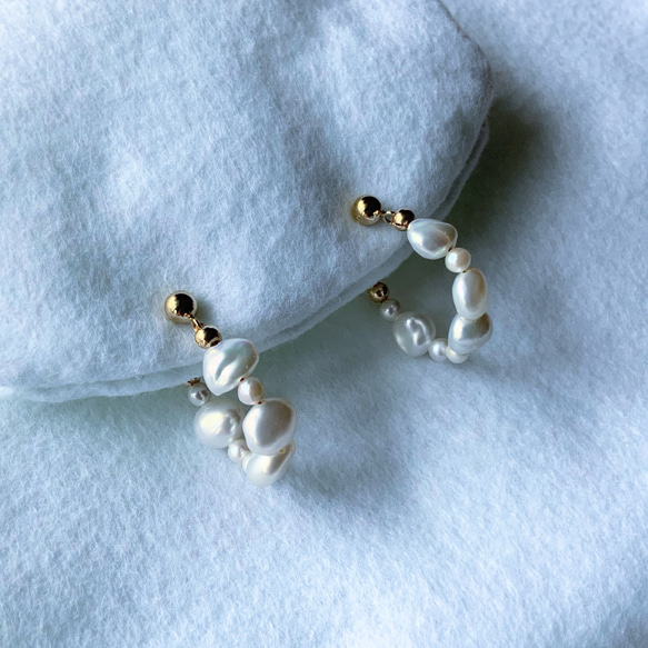 Only one baroque✴︎淡水パール×14Kgf✴︎フープ風ピアス 5枚目の画像