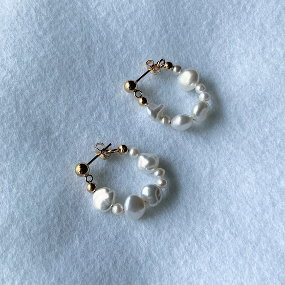 Only one baroque✴︎淡水パール×14Kgf✴︎フープ風ピアス 2枚目の画像