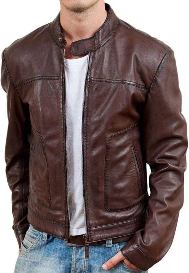 羊革・衿ボタン付きシングルライダースジャケット Single Rider Jacket w Collar Button