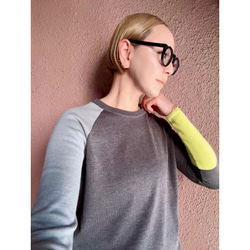 M＆L❤️2色有❤️着痩せニット❤️国産オリジナル❤️配色アシンメトリー❤️チャコール＆グレー＆ネオンイエロー 9枚目の画像