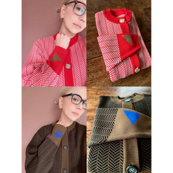 M＆L❤️2色有❤️着痩せニット❤️国産オリジナル❤️配色アシンメトリー❤️チャコール＆グレー＆ネオンイエロー 18枚目の画像