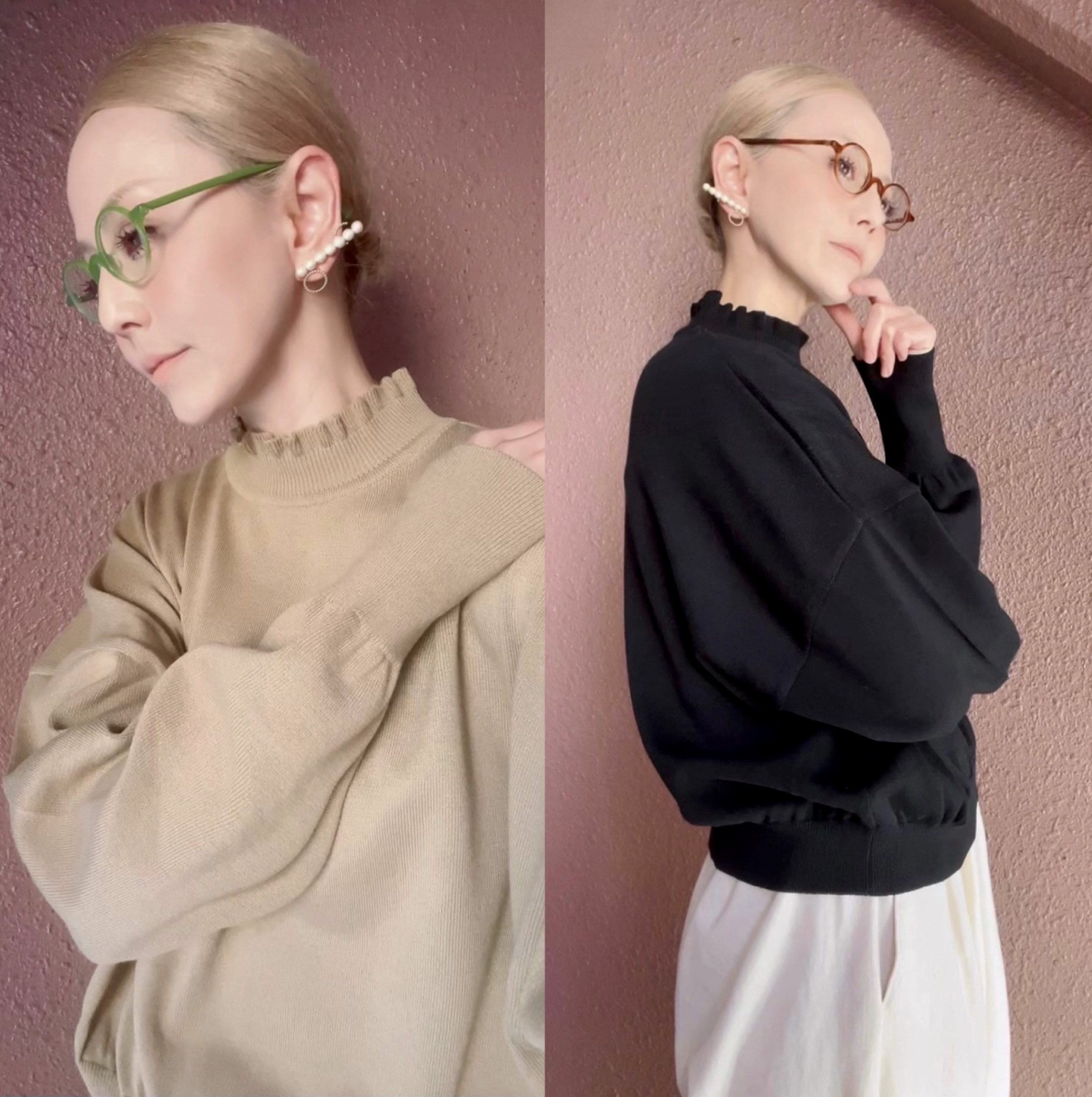 M＆L❤️2色有❤️着痩せニット❤️国産オリジナル❤️配色アシンメトリー❤️チャコール＆グレー＆ネオンイエロー