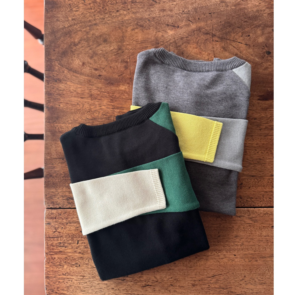 M＆L❤️2色有❤️着痩せニット❤️国産オリジナル❤️配色アシンメトリー❤️チャコール＆グレー＆ネオンイエロー