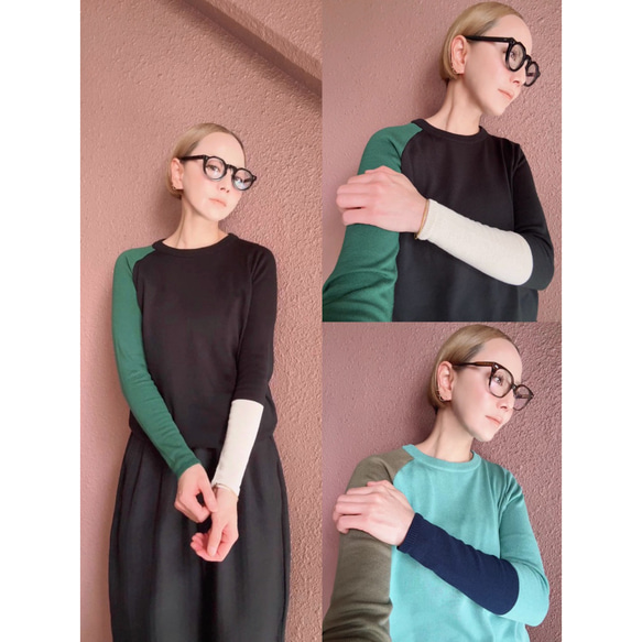 M＆L❤️2色有❤️着痩せニット❤️国産オリジナル❤️配色アシンメトリー❤️チャコール＆グレー＆ネオンイエロー 11枚目の画像