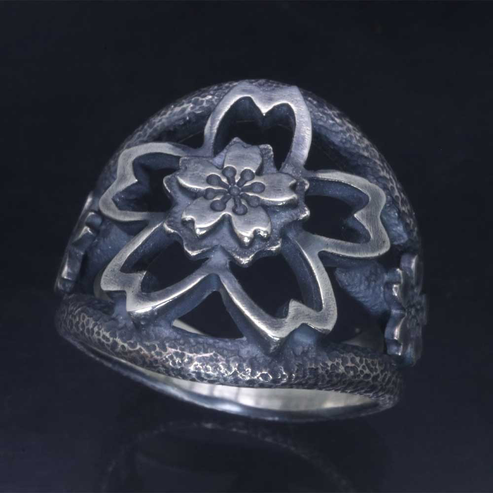 指輪 メンズ : 桜 リング 燻し仕上げ シルバー 15～27号 さくら サクラ シルバーリング R-450 18,469円