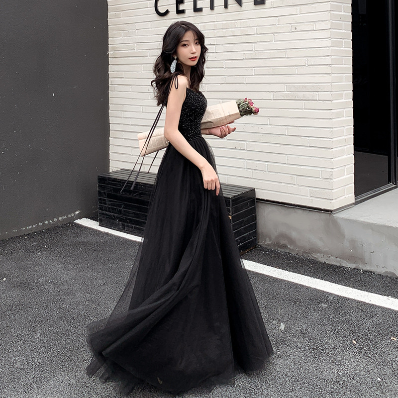 高級感 黒 オフショルダー パーティードレス シンプル 韓国風 パーティー 演奏会 二次会 前撮り 披露宴 A7266