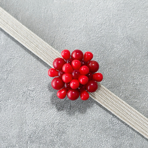 クリスマス限定品 帯留め＆根付けセット】3月誕生石 赤珊瑚×5月誕生石