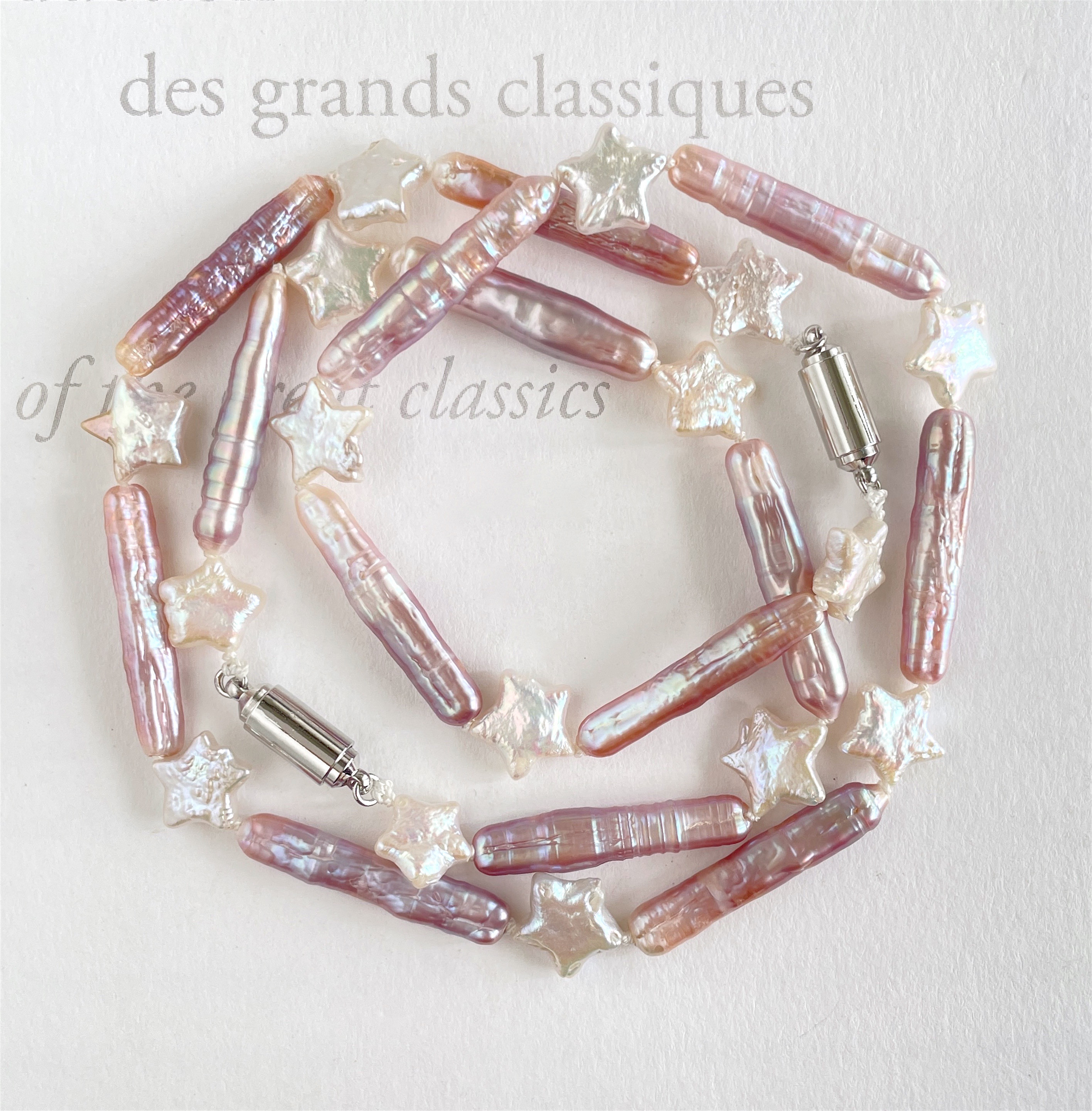 星とバーパール 淡水パール  チョーカーネックレスとブレスレットのセット  ライトパープル