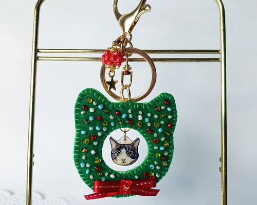 キャバリア　猫さん　ankoわんこ・にゃんこシリーズ　バッグリング　キーホルダー キャバリア 猫さん ankoわんこ・にゃんこシリーズ バッグリング