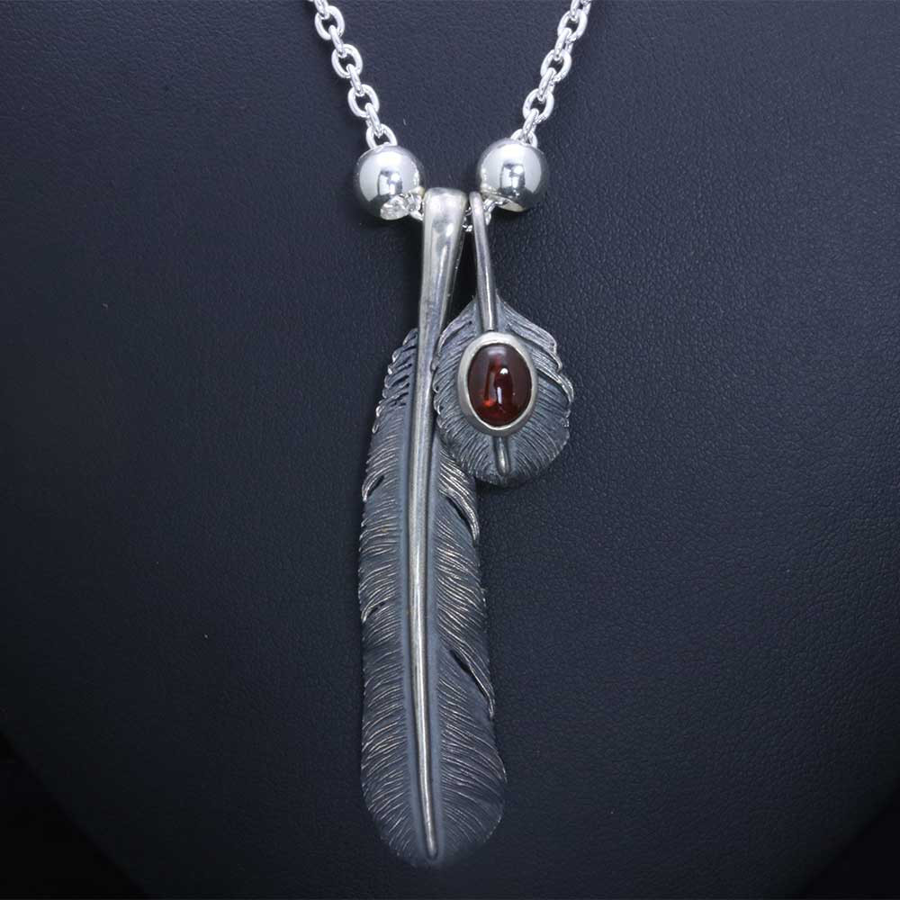 ネックレス メンズ : 八咫烏 フェザー ペンダント チェーン付  シルバービーズ 燻し仕上げ シルバー ヤタガラス