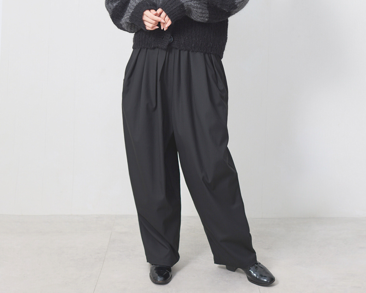 【数量限定】即納 頼れる名品！体型カバーが叶うワイドカーブパンツ◼黒 /オールシーズン！フォーマルにもカジュアルにも◎