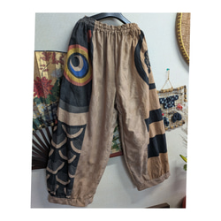 鯉のぼり(木綿)(手書き金太郎柄)の柿渋染めワンピース 古布リメイク