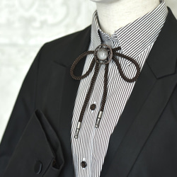 澄玻璃の閾(すまはりのしきい)｜水晶と赤銅の模様がシックなループタイ／ユニセックス ゴシック シック 天然石 メンズ 2枚目の画像