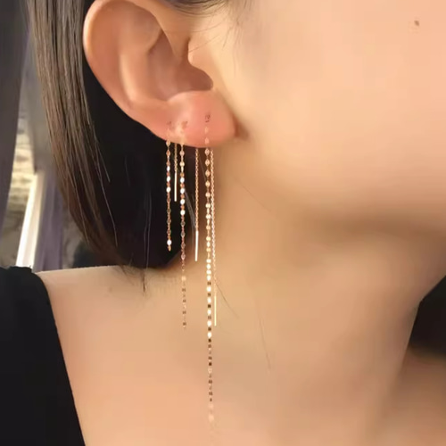 K14（片耳）K14PGアズキ×エクレアチェーン ピアスK14金PG8~25cm