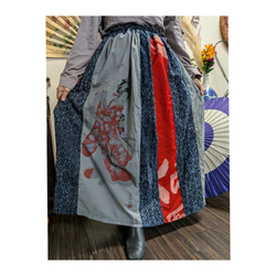 鯉のぼり(木綿)の柿渋染めサルエルパンツ　　　古布リメイク 鯉のぼり(木綿)の柿渋染めサルエルパンツ 古布リメイク ロング