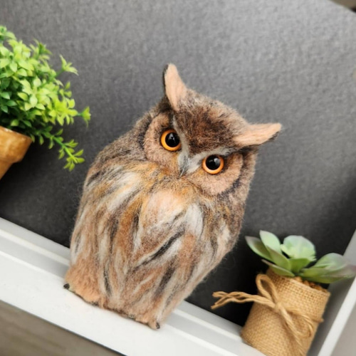 羊毛フェルト製置物 ワシミミズク高さ約14cm 羊毛フェルト max910 通販