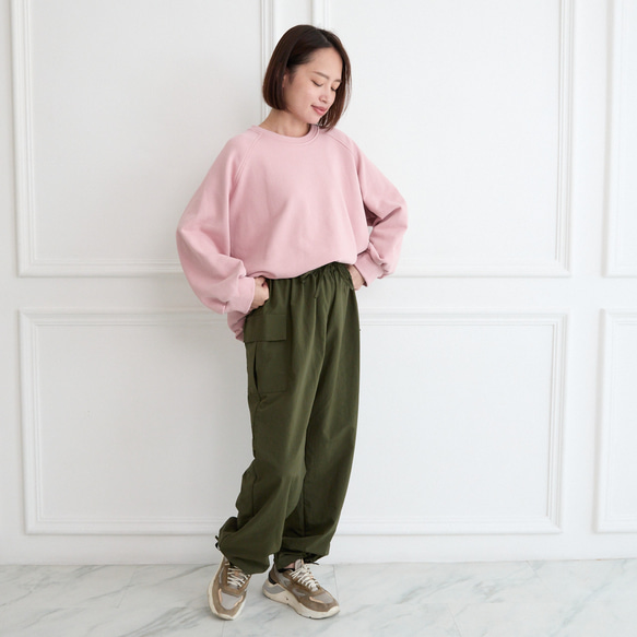 【丈調整できる】上質カジュアル 撥水加工素材のイージーカーゴパンツ ウエストゴム/3サイズ   カーキ　0752KH 2枚目の画像