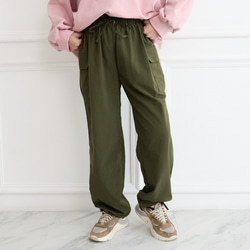 【丈調整できる】上質カジュアル 撥水加工素材のイージーカーゴパンツ ウエストゴム/3サイズ   カーキ　0752KH 4枚目の画像