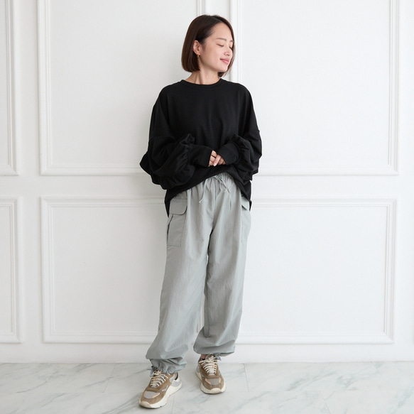 【丈調整できる】上質カジュアル 撥水加工素材のイージーパンツ ウエストゴム/3サイズ   スカイグレー　0752Gr 2枚目の画像