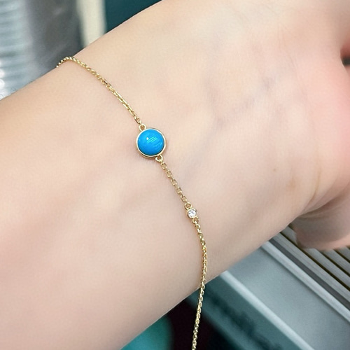 アリゾナ産スルーピングターコイズブレスレットK18 アリゾナ産スルーピングターコイズブレスレットK18