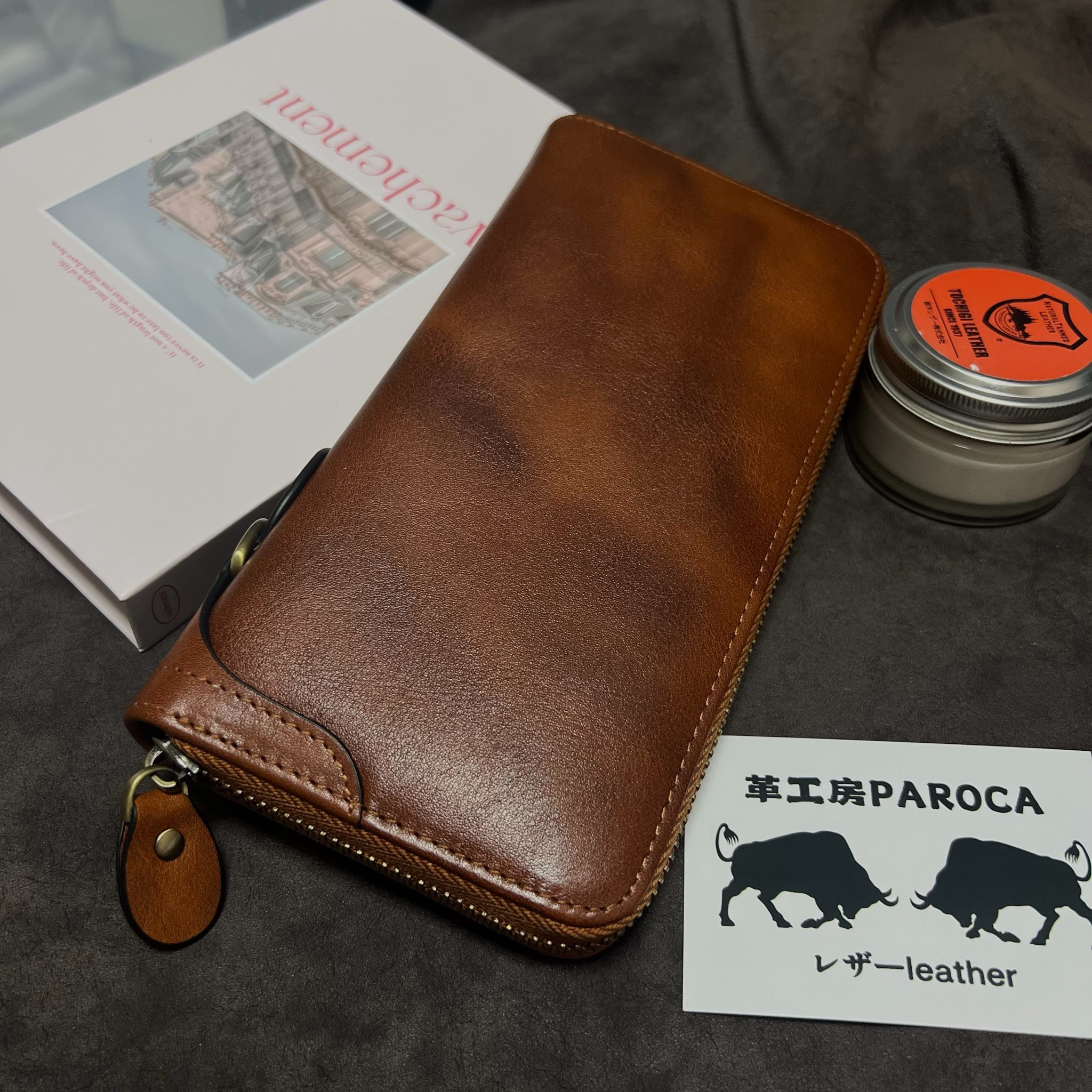 新作品　数量限定　手染めイタリアンレザー メンズ 牛革本革　長財布