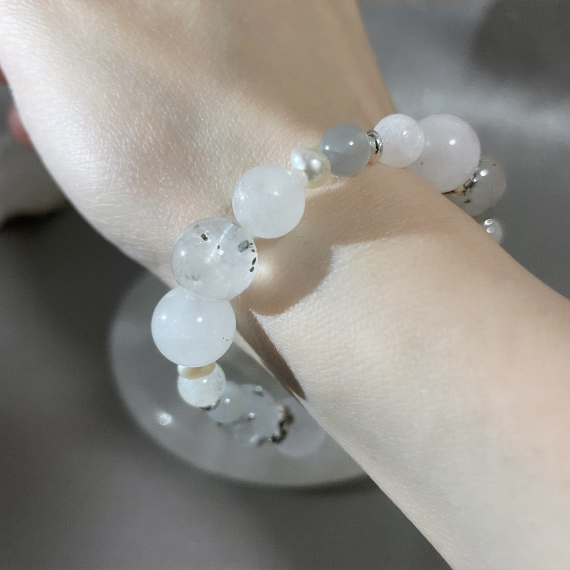 【数量限定】326.白い花冠-アゼツライト×ムーンストーン×淡水パール