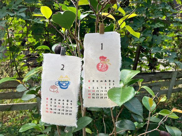 2026年カレンダー 「月めくり」各月ごとに心和む「いっぷくハンコ」のワンポイント 手漉き和紙使用 小さなスペースにも… 5枚目の画像