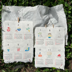 2026年カレンダー「6ヶ月めくり」各月ごとに心和む「いっぷくハンコ」のワンポイント 手漉き和紙使用 5枚目の画像