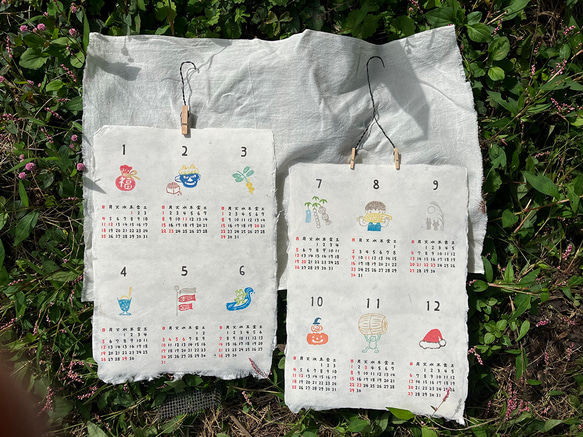 2026年カレンダー「6ヶ月めくり」各月ごとに心和む「いっぷくハンコ」のワンポイント 手漉き和紙使用 5枚目の画像