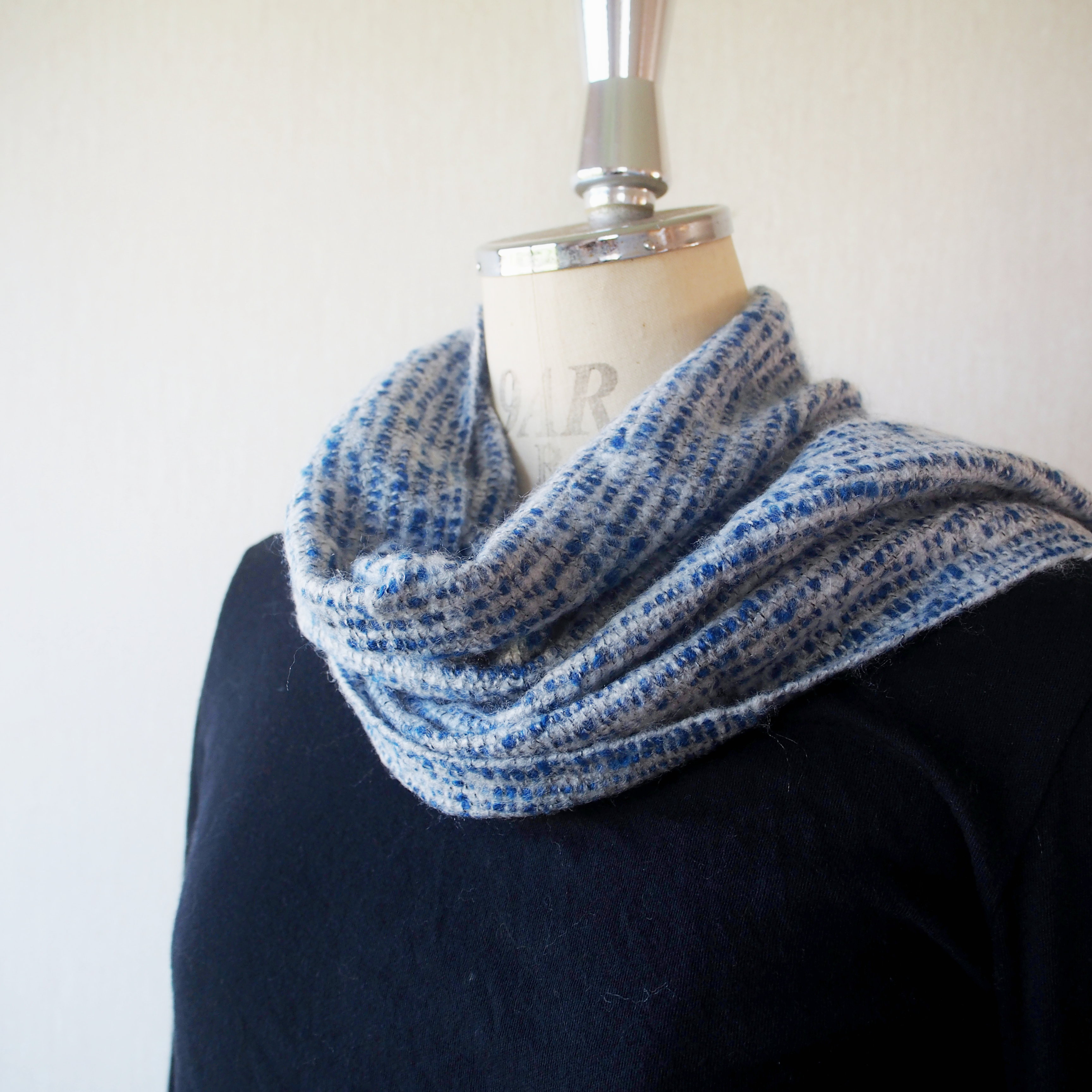 【手織りシンプルマフラー】ボイルウール手織りマフラーBL