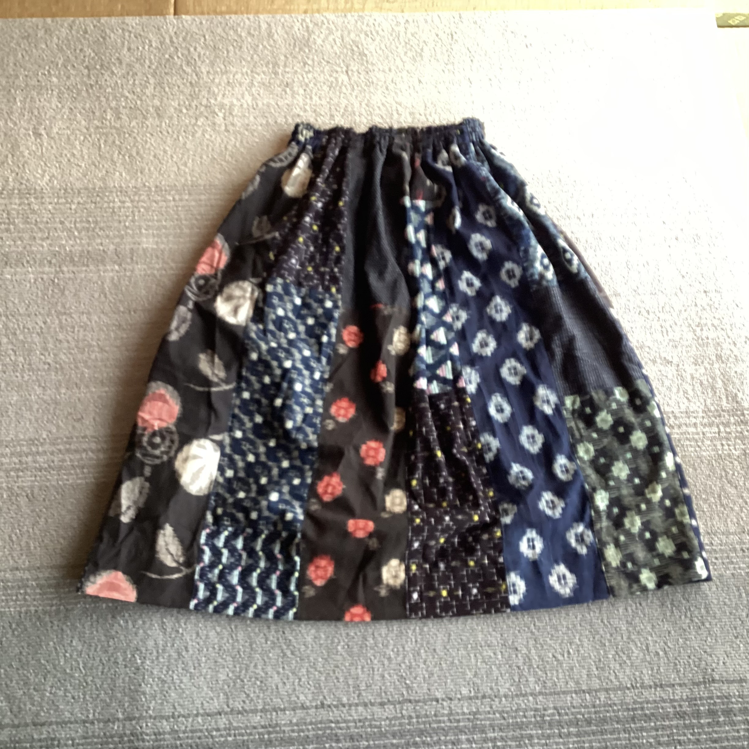 古布　かすり柄つなぎのスカート　⑥ Lサイズ
