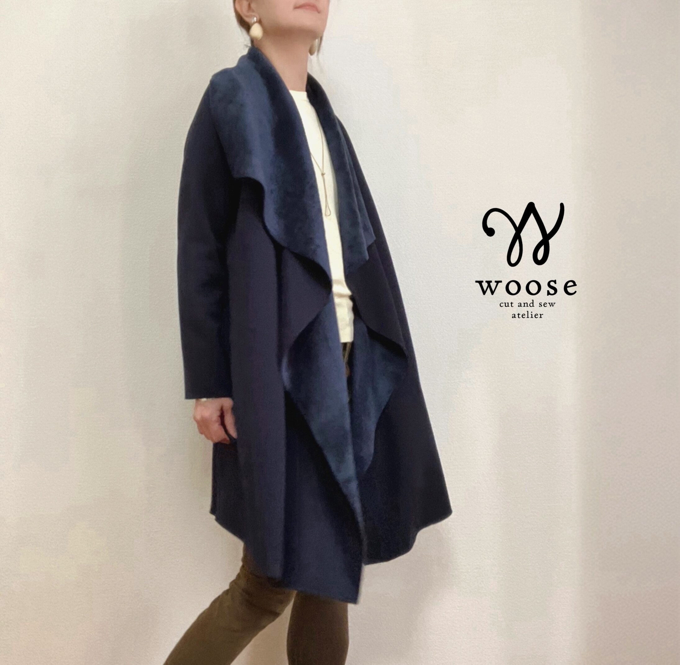 【3日以内発送★丈変更なし】新色ネイビー★ブランケットコート〜毛布に包まれているような感覚〜大人リュクス　伸縮素材