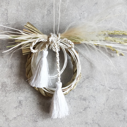 2026 白 お正月飾り しめ縄リース 飾りやすい小さめサイズ// しめ縄