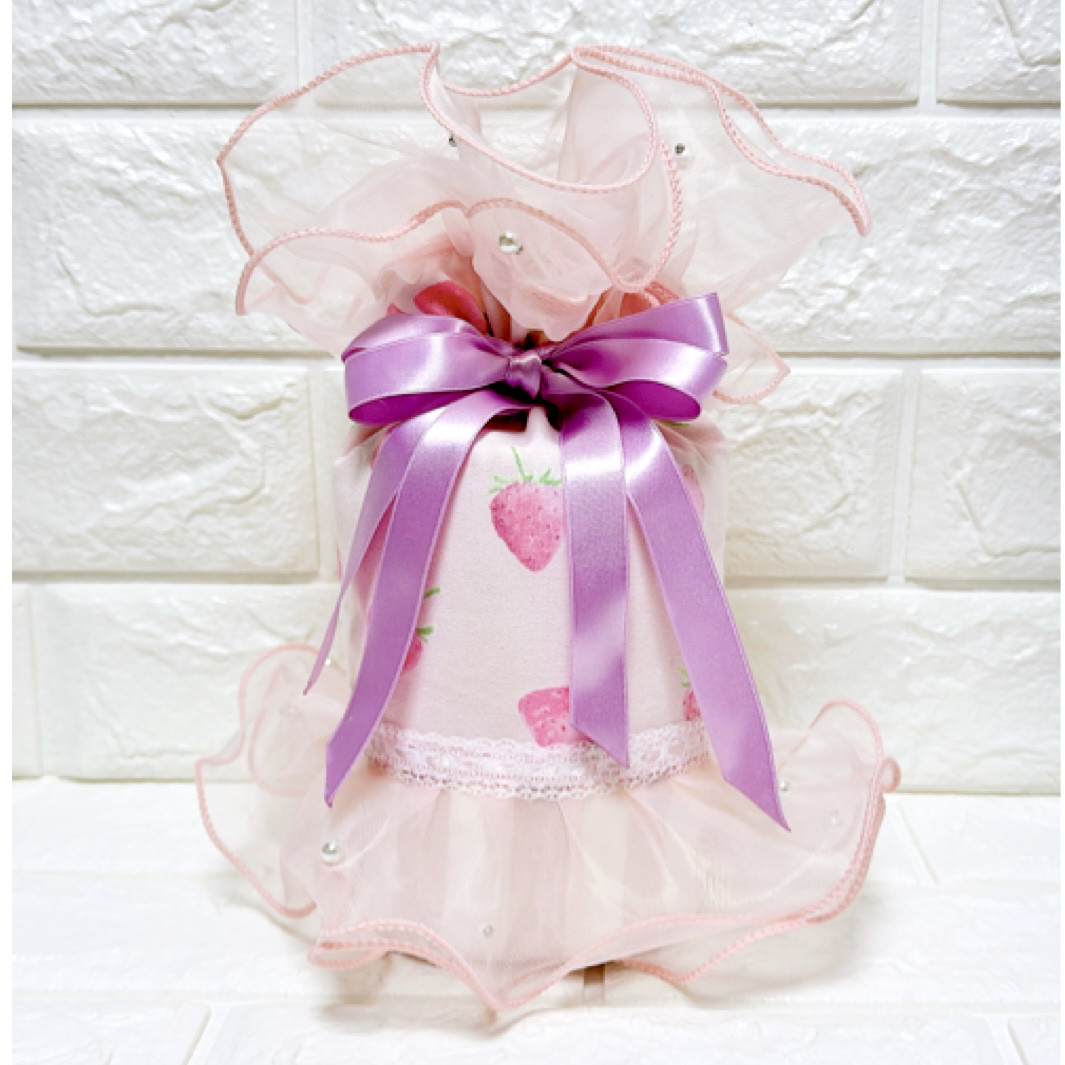 [サイズオーダー製作] ペット　骨壷カバー　いちご　天使の羽　選べるリボンカラー 4,617円