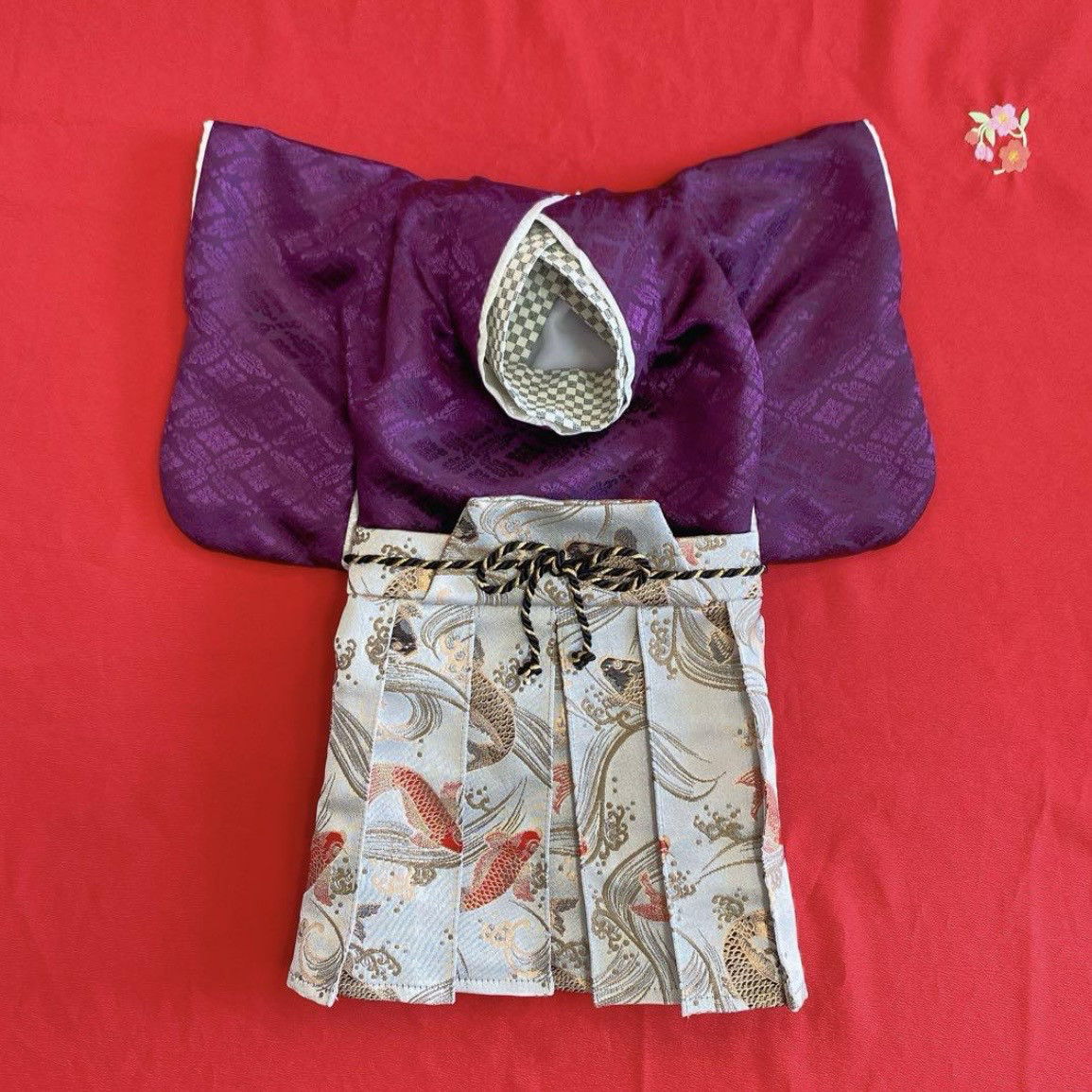 即納✨犬の袴✨犬用本格袴セット M 江戸紫 京都西陣織鯉柄グレー