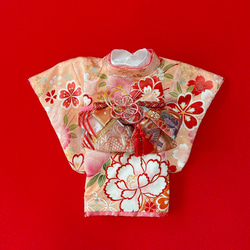 犬の着物✨犬用本格振袖着物 赤×ピンク 正絹 金彩入り 犬服 ペット服