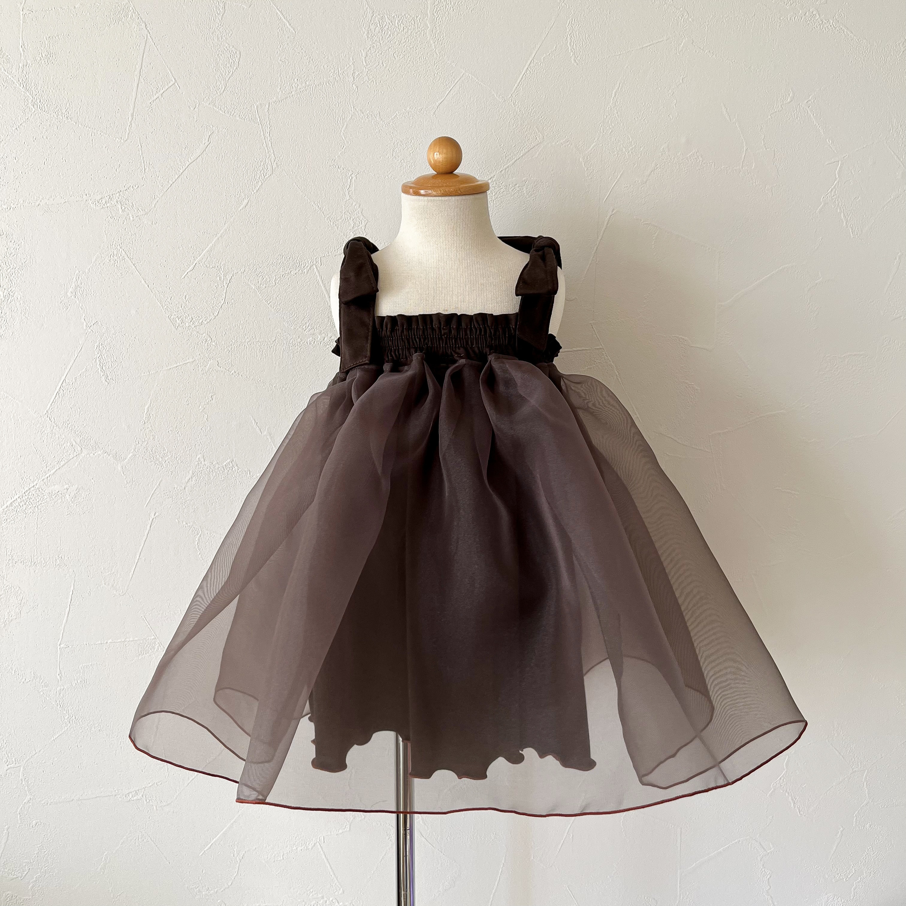 ドレス オーガンジードレス / セレモニードレス / ベビードレス / キッズドレス / 誕生日フォト / ブラウン 6,248円