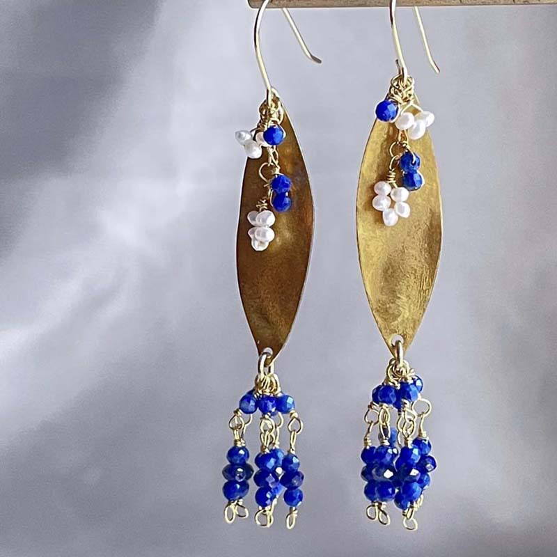 即納可 現品限り ラピスラズリ ピアス・イヤリング ゴールド 揺れる 青 天然石  揺れる 淡水パール 宝石質