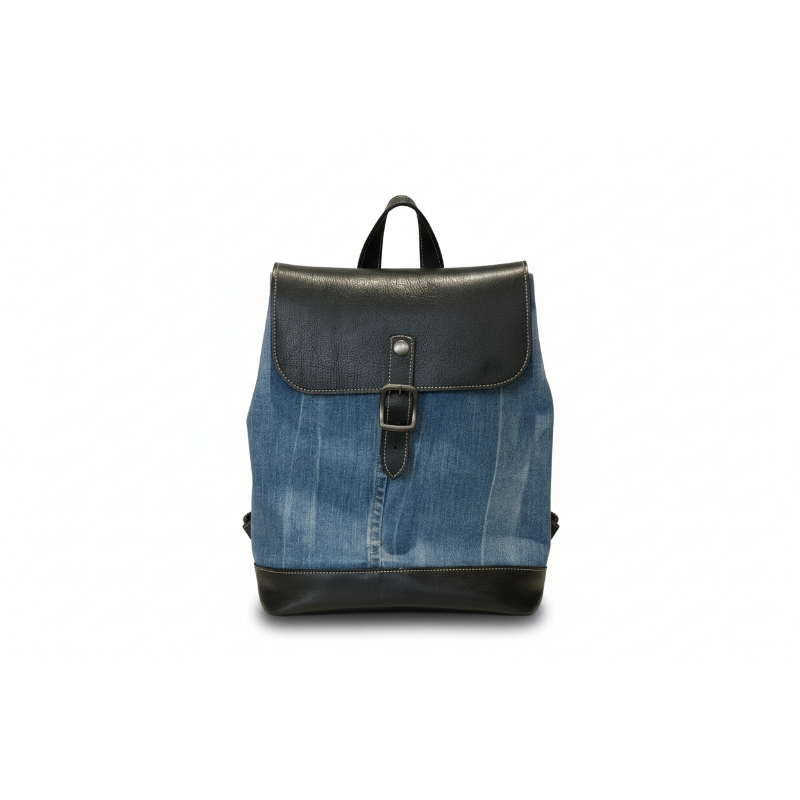 A4収納可 「本革の背中」と「丈夫な底」/【くつ士はしもと】監修 デニム本革リュック / 日本製