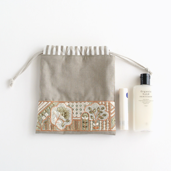 インド刺繍リボンのミニ巾着　くすみカラー 7枚目の画像