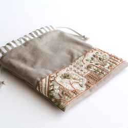 インド刺繍リボンのミニ巾着　くすみカラー 4枚目の画像