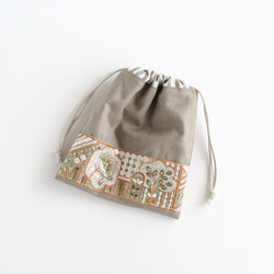 インド刺繍リボンのミニ巾着　くすみカラー 1枚目の画像