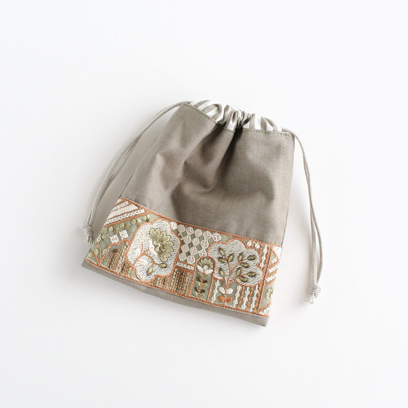 インド刺繍リボンのミニ巾着　くすみカラー 1枚目の画像