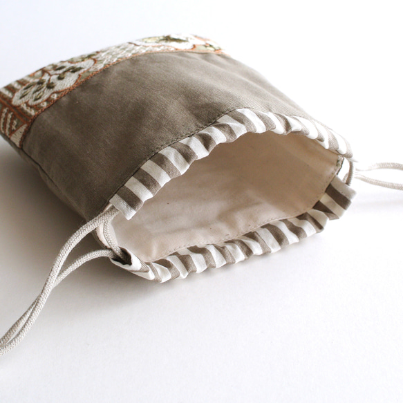 インド刺繍リボンのミニ巾着　くすみカラー 3枚目の画像