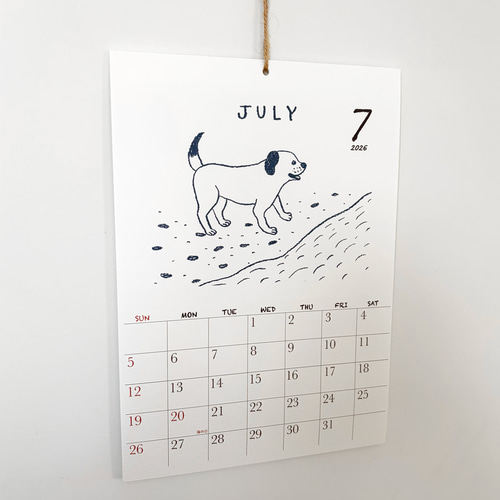 2026犬のカレンダー 壁掛けタイプ（日曜始まりと月曜始まり選べます