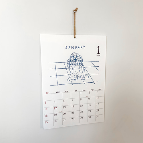 2026犬のカレンダー 壁掛けタイプ（日曜始まりと月曜始まり選べます
