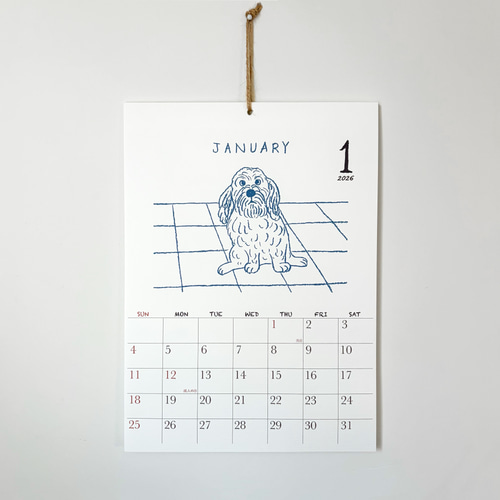 2026犬のカレンダー 壁掛けタイプ（日曜始まりと月曜始まり選べます