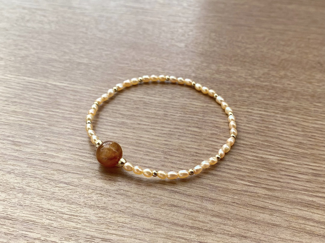 プラジオクレースムーンストーン 天然石  & パール ブレスレット